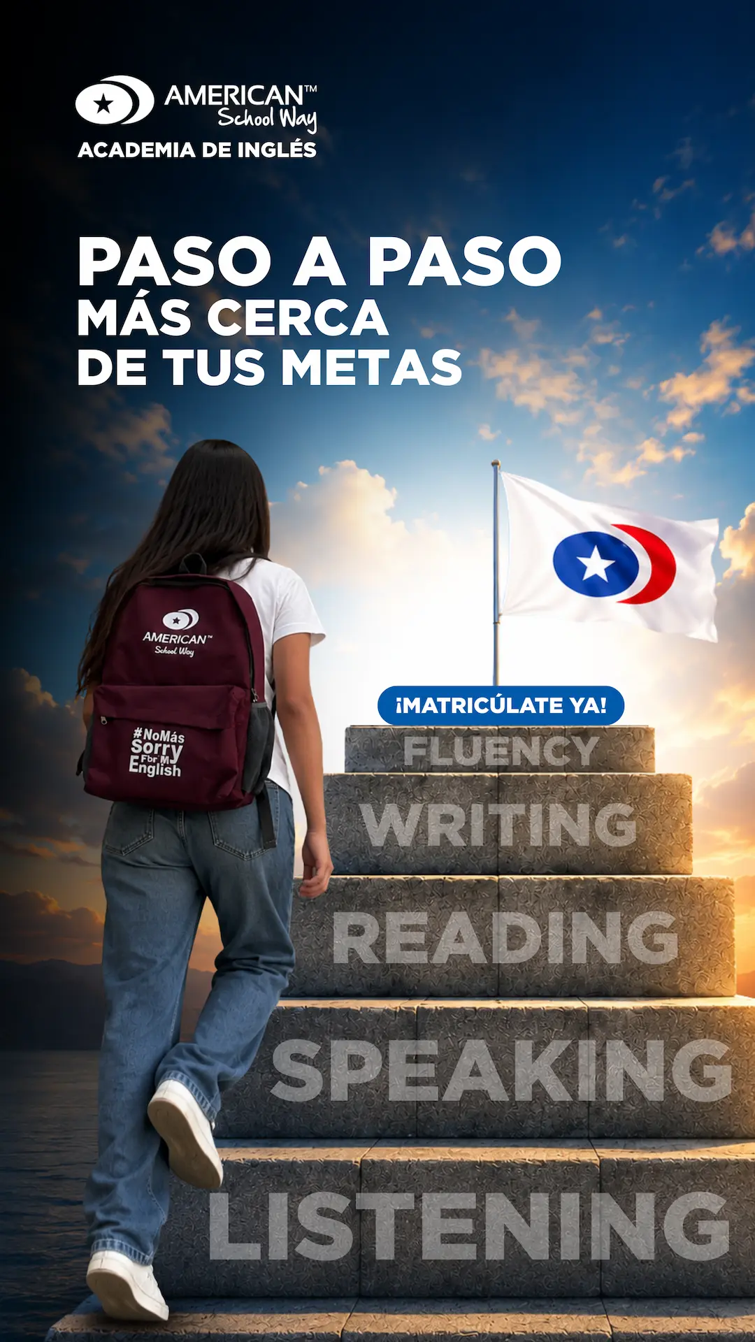 Banner aprender ingles paso a paso, matricúlate ya