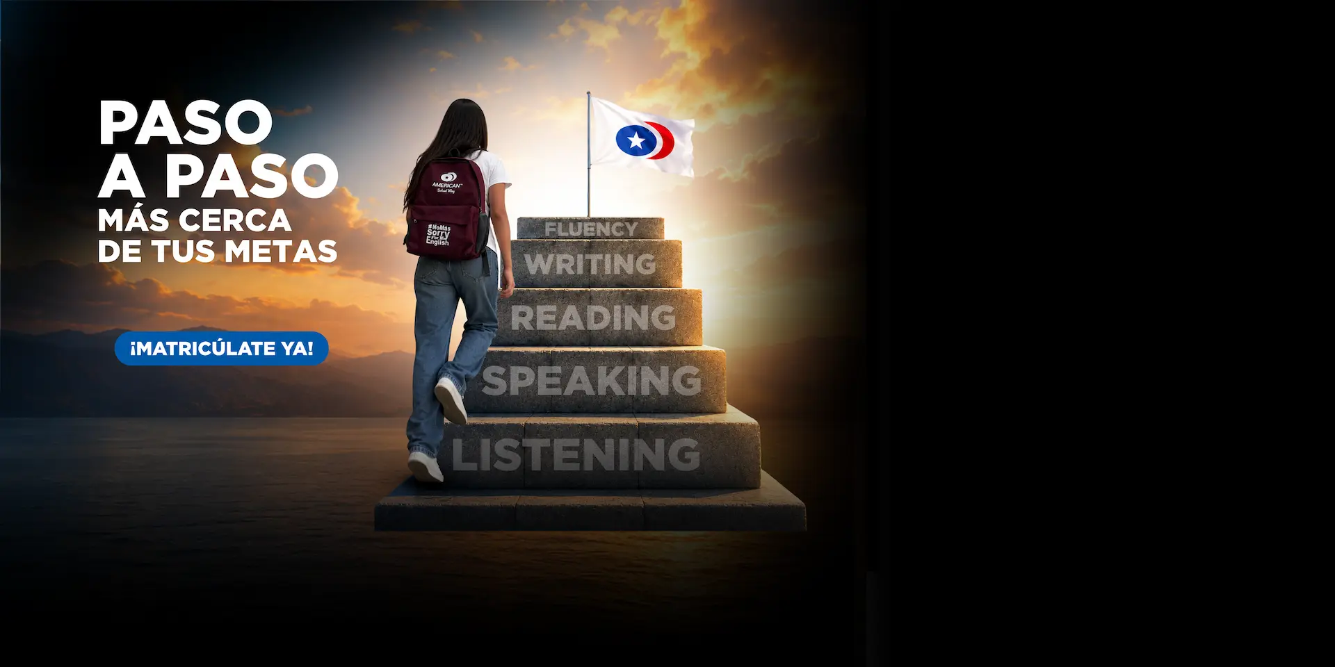 Banner aprender ingles paso a paso, matricúlate ya